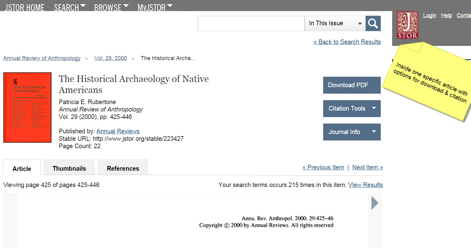 image: JSTOR article landing page
