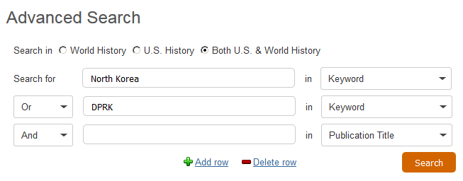 Image of a search for "North Korea" or "DPRK".