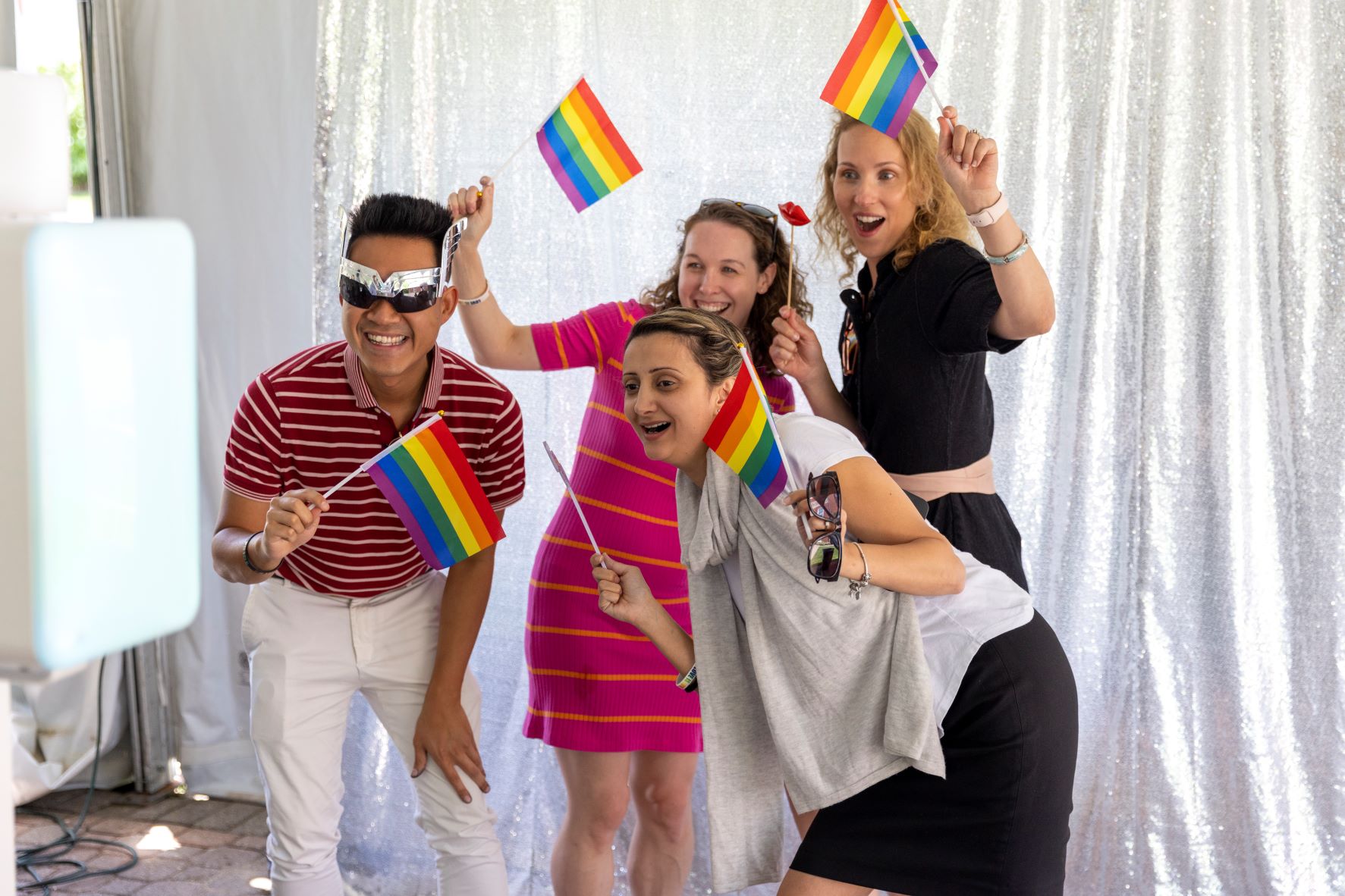 Bentley community poses in photo booth